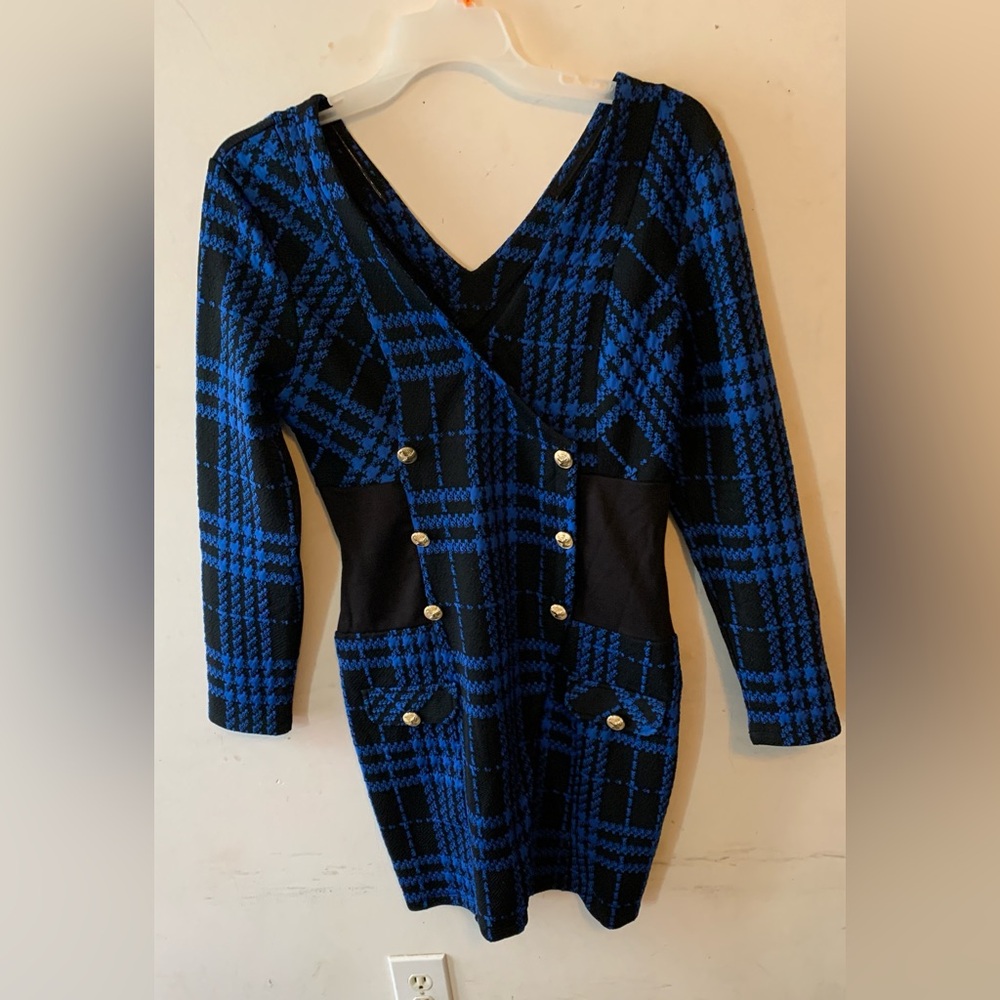 Blue and black Houndstooth Dress/ Large